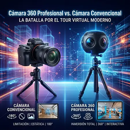 Comparativa entre cámaras 360 profesionales y cámaras convencionales para tours virtuales