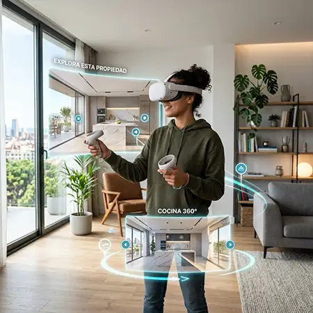 Uso de realidad virtual (VR) y dispositivos para visualización inmersiva de tours 360