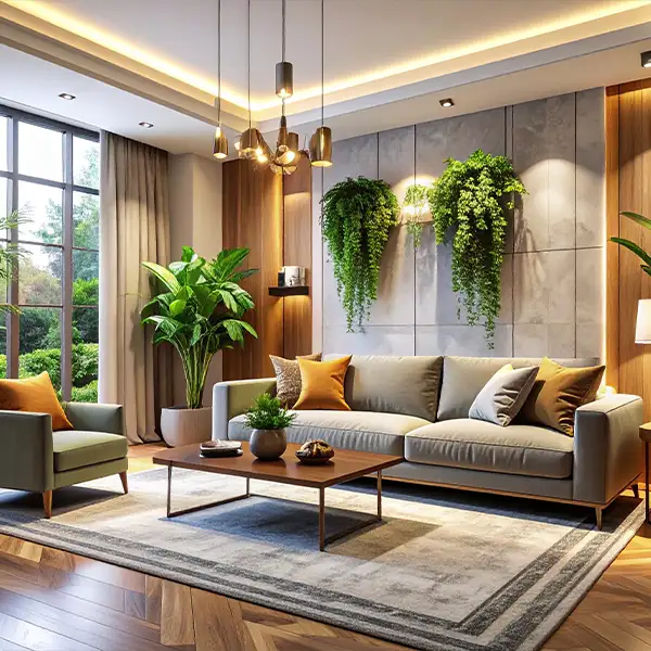 Render 3D hiperrealista de un interior moderno y elegante