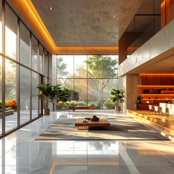 Imagen hero de un render 3D hiperrealista de un espacio moderno y sofisticado